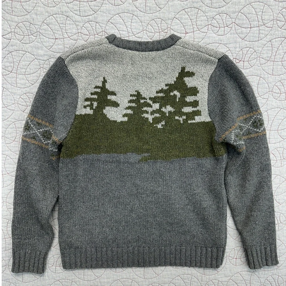 Schott Bros Sweater Gray Wool Blend Reindeer Trees / Mens Medium